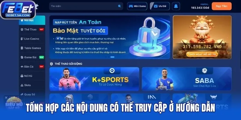 Tổng hợp các nội dung có thể truy cập ở hướng dẫn